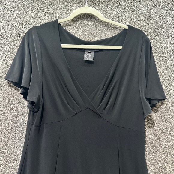 Jones New York Dress Women 10 Black Maxi V Neck Babydoll Flutter Sleeve - Picture 7 of 11